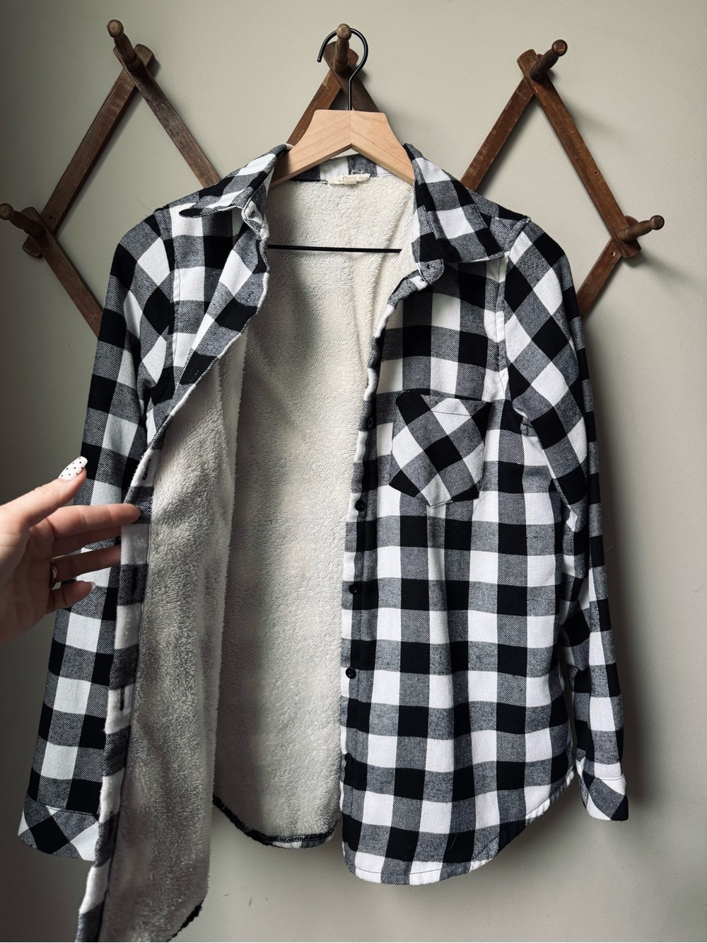 e.Luna Sherpa Lined Plaid Flannel Shirt Jacket (Shacket) Size S